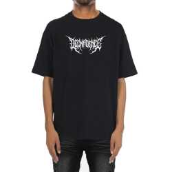 Men's graphic t-shirt featuring a metal logo motif.